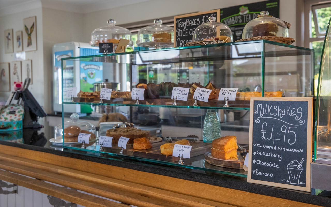 Cafe counter of cakes and drinks